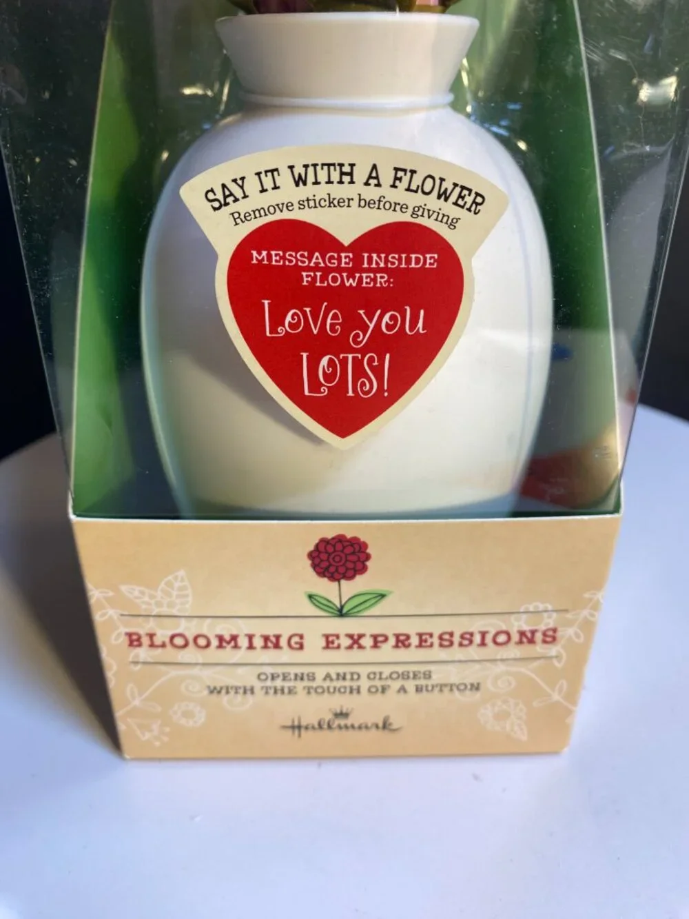 Hallmark Blooming Expressions Animated Pink Rose in Vase with Message & Box